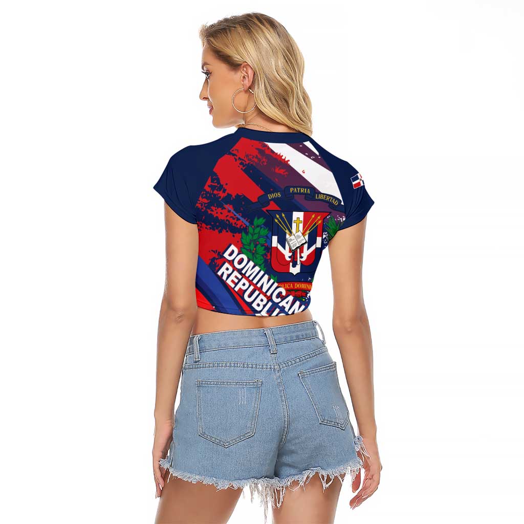 Dominican Republic Independence Day Raglan Cropped T Shirt 27th February Coat Of Arms Grunge Texture