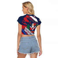 Dominican Republic Independence Day Raglan Cropped T Shirt 27th February Coat Of Arms Grunge Texture