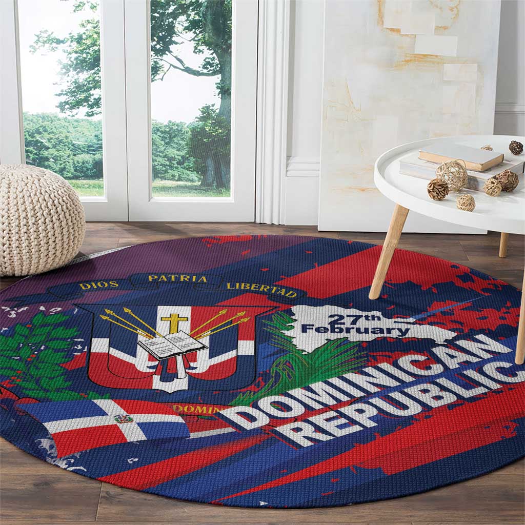Dominican Republic Independence Day Round Carpet 27th February Coat Of Arms Grunge Texture