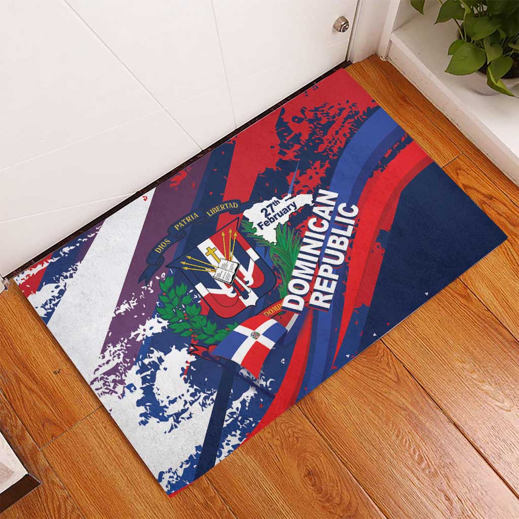 Dominican Republic Independence Day Rubber Doormat 27th February Coat Of Arms Grunge Texture
