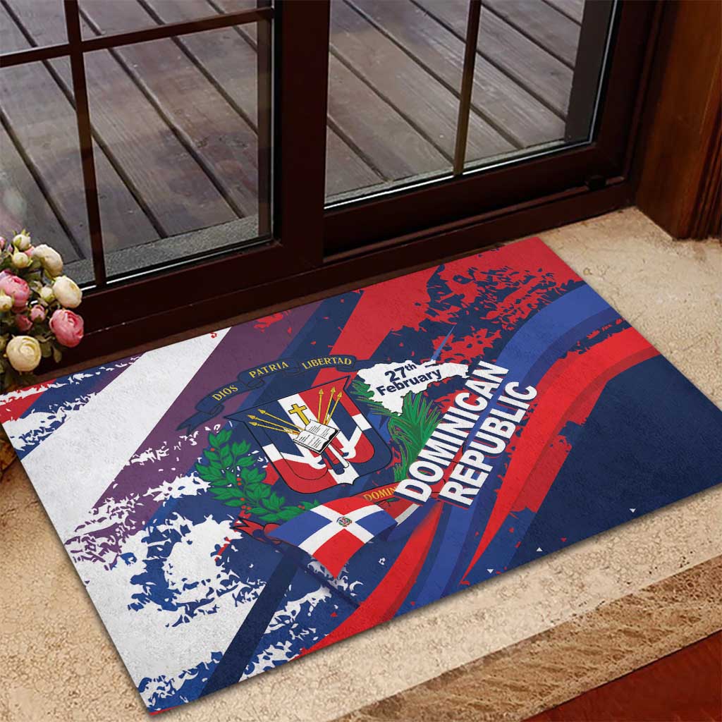 Dominican Republic Independence Day Rubber Doormat 27th February Coat Of Arms Grunge Texture