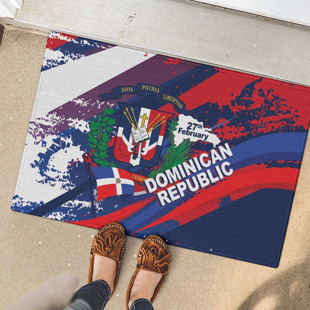 Dominican Republic Independence Day Rubber Doormat 27th February Coat Of Arms Grunge Texture