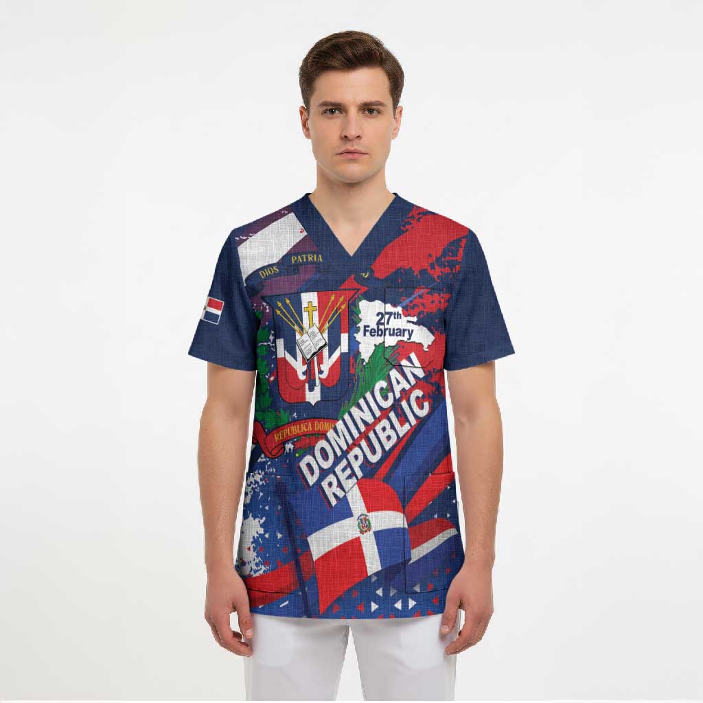 Dominican Republic Independence Day Scrub Top 27th February Coat Of Arms Grunge Texture