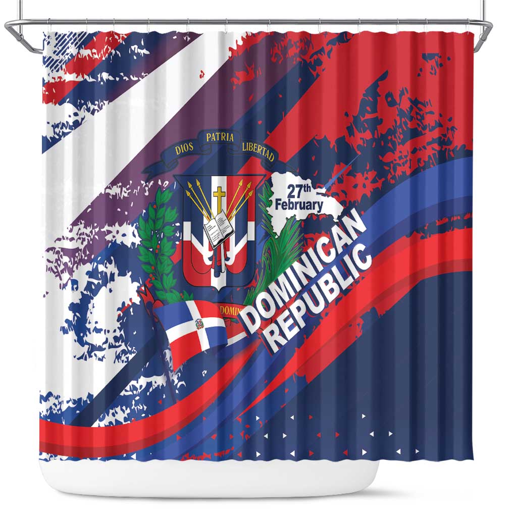 Dominican Republic Independence Day Shower Curtain 27th February Coat Of Arms Grunge Texture