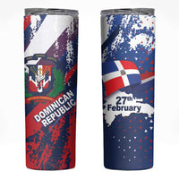 Dominican Republic Independence Day Skinny Tumbler 27th February Coat Of Arms Grunge Texture
