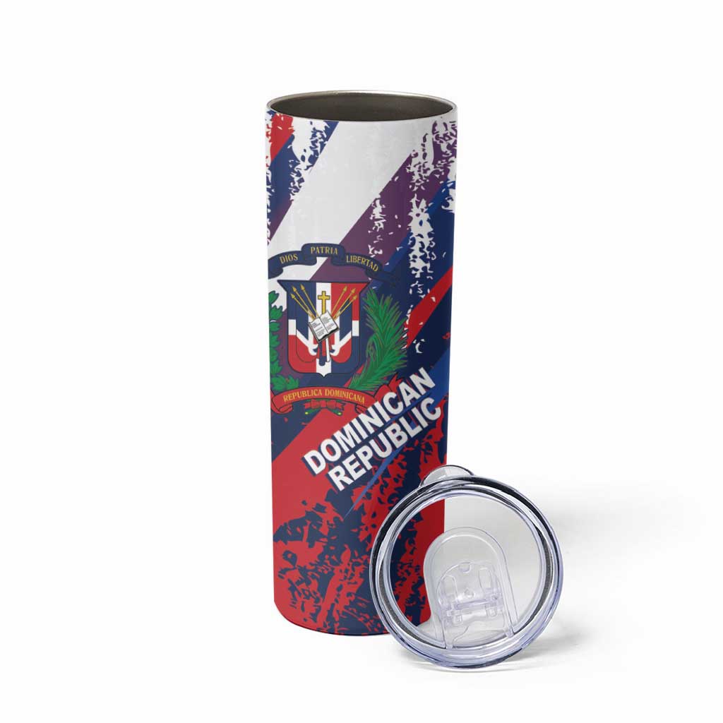 Dominican Republic Independence Day Skinny Tumbler 27th February Coat Of Arms Grunge Texture