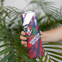 Dominican Republic Independence Day Skinny Tumbler 27th February Coat Of Arms Grunge Texture