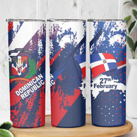 Dominican Republic Independence Day Skinny Tumbler 27th February Coat Of Arms Grunge Texture
