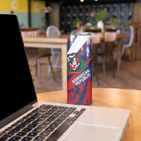 Dominican Republic Independence Day Skinny Tumbler 27th February Coat Of Arms Grunge Texture