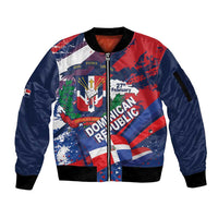 Dominican Republic Independence Day Sleeve Zip Bomber Jacket 27th February Coat Of Arms Grunge Texture