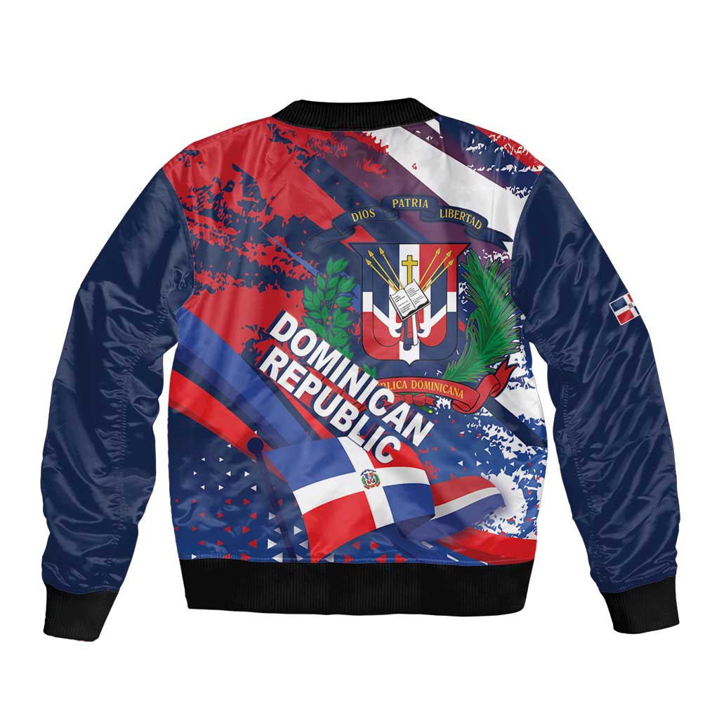 Dominican Republic Independence Day Sleeve Zip Bomber Jacket 27th February Coat Of Arms Grunge Texture