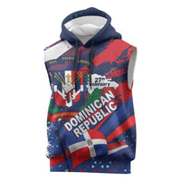 Dominican Republic Independence Day Sleeveless Hoodie 27th February Coat Of Arms Grunge Texture