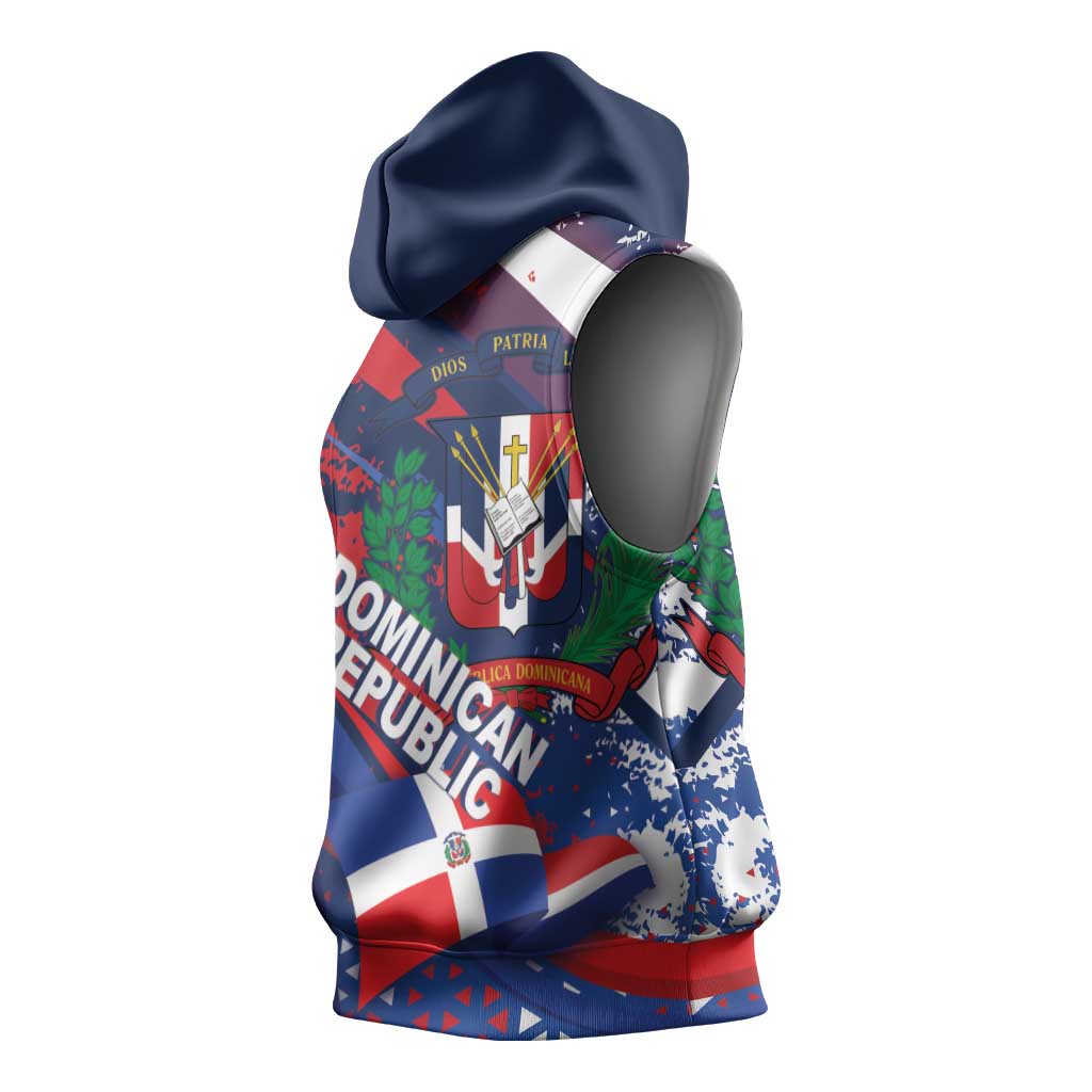 Dominican Republic Independence Day Sleeveless Hoodie 27th February Coat Of Arms Grunge Texture