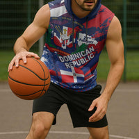 Dominican Republic Independence Day Sleeveless Hoodie 27th February Coat Of Arms Grunge Texture