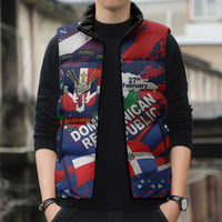 Dominican Republic Independence Day Sleeveless Puffer Jacket 27th February Coat Of Arms Grunge Texture