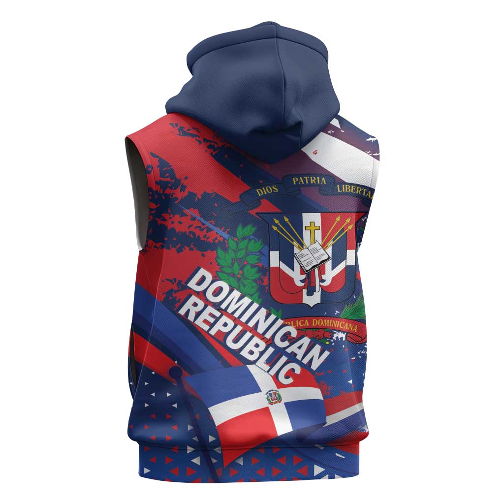 Dominican Republic Independence Day Sleeveless Zip Hoodie 27th February Coat Of Arms Grunge Texture