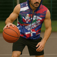 Dominican Republic Independence Day Sleeveless Zip Hoodie 27th February Coat Of Arms Grunge Texture