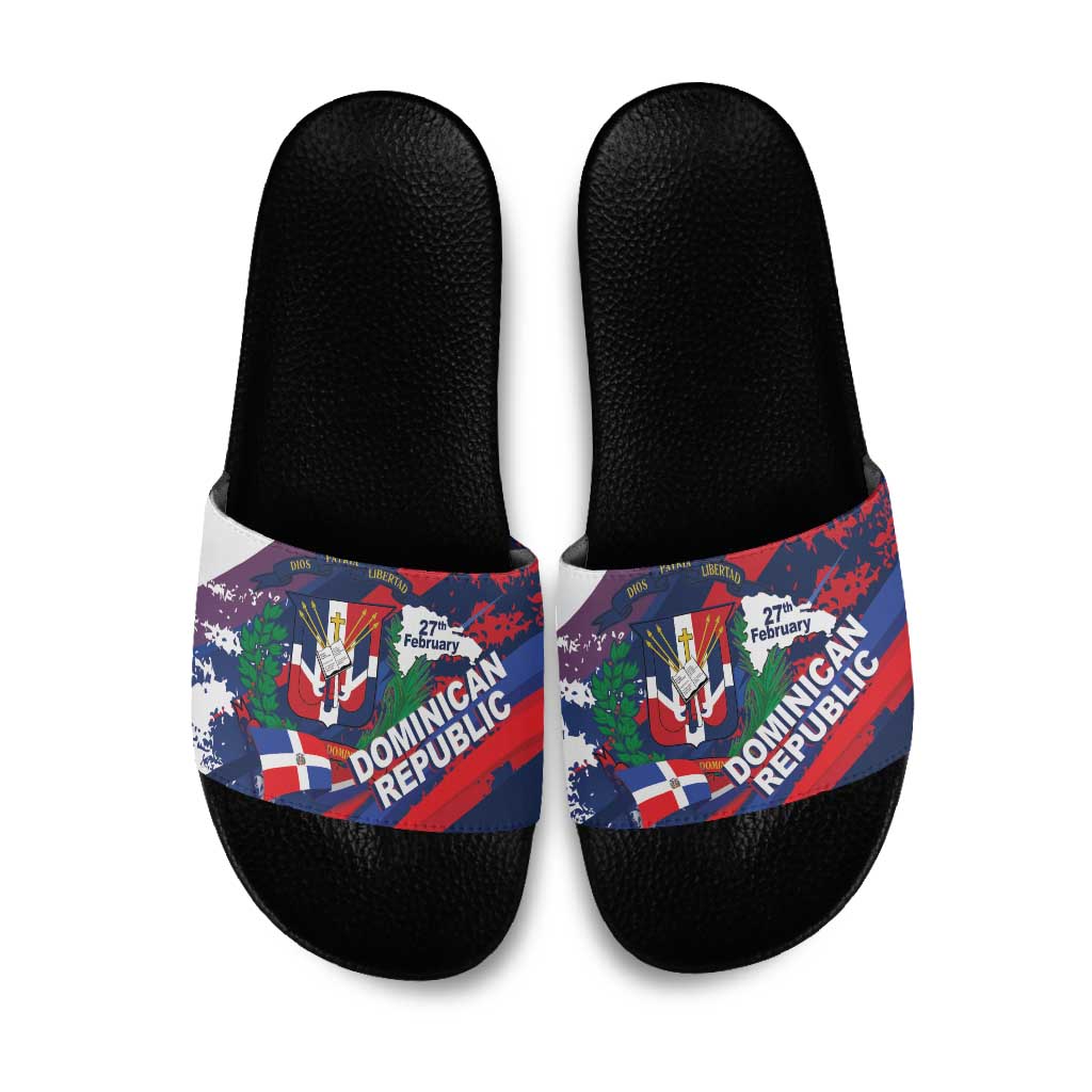 Dominican Republic Independence Day Slide Sandals 27th February Coat Of Arms Grunge Texture