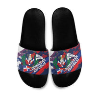 Dominican Republic Independence Day Slide Sandals 27th February Coat Of Arms Grunge Texture
