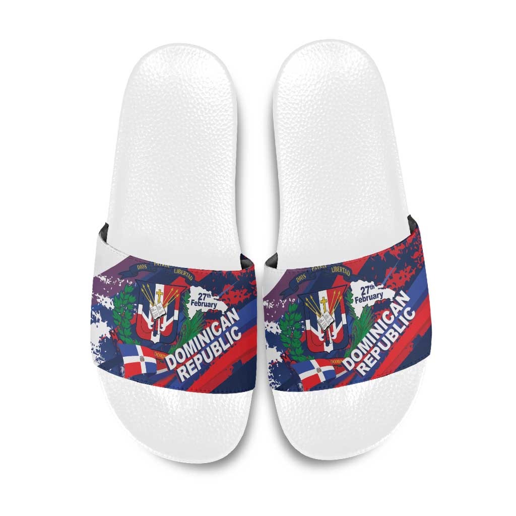 Dominican Republic Independence Day Slide Sandals 27th February Coat Of Arms Grunge Texture