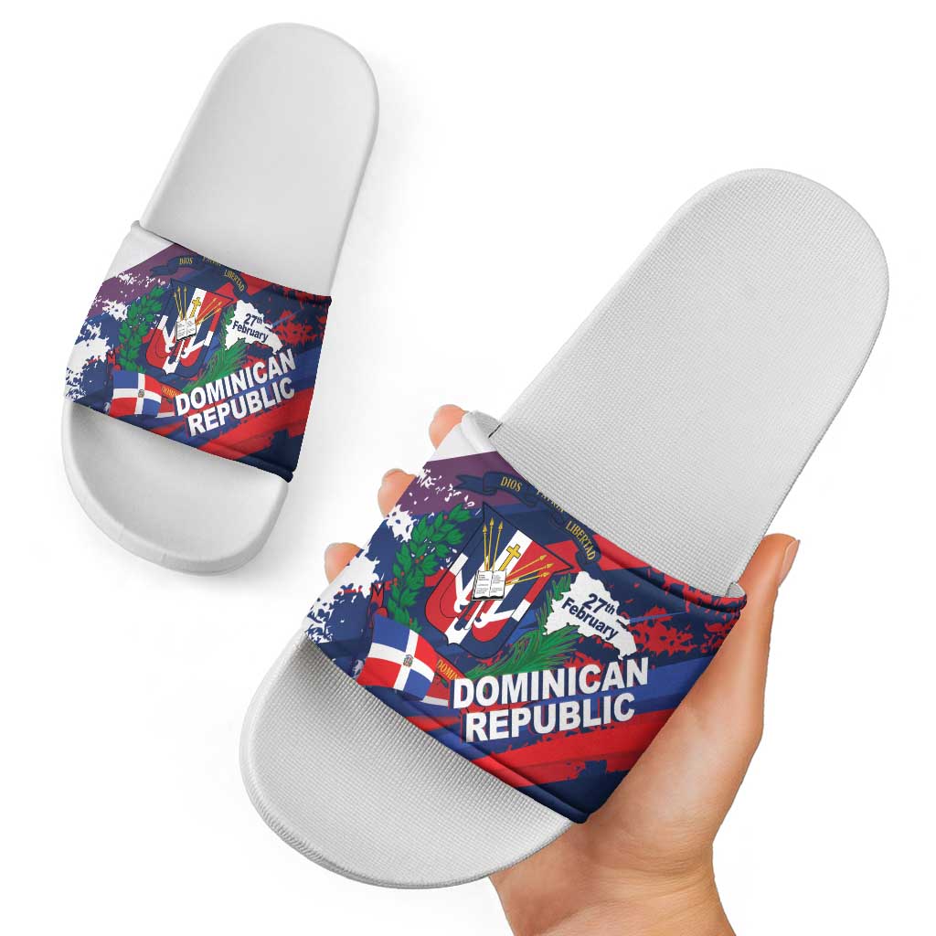 Dominican Republic Independence Day Slide Sandals 27th February Coat Of Arms Grunge Texture