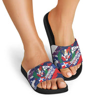 Dominican Republic Independence Day Slide Sandals 27th February Coat Of Arms Grunge Texture