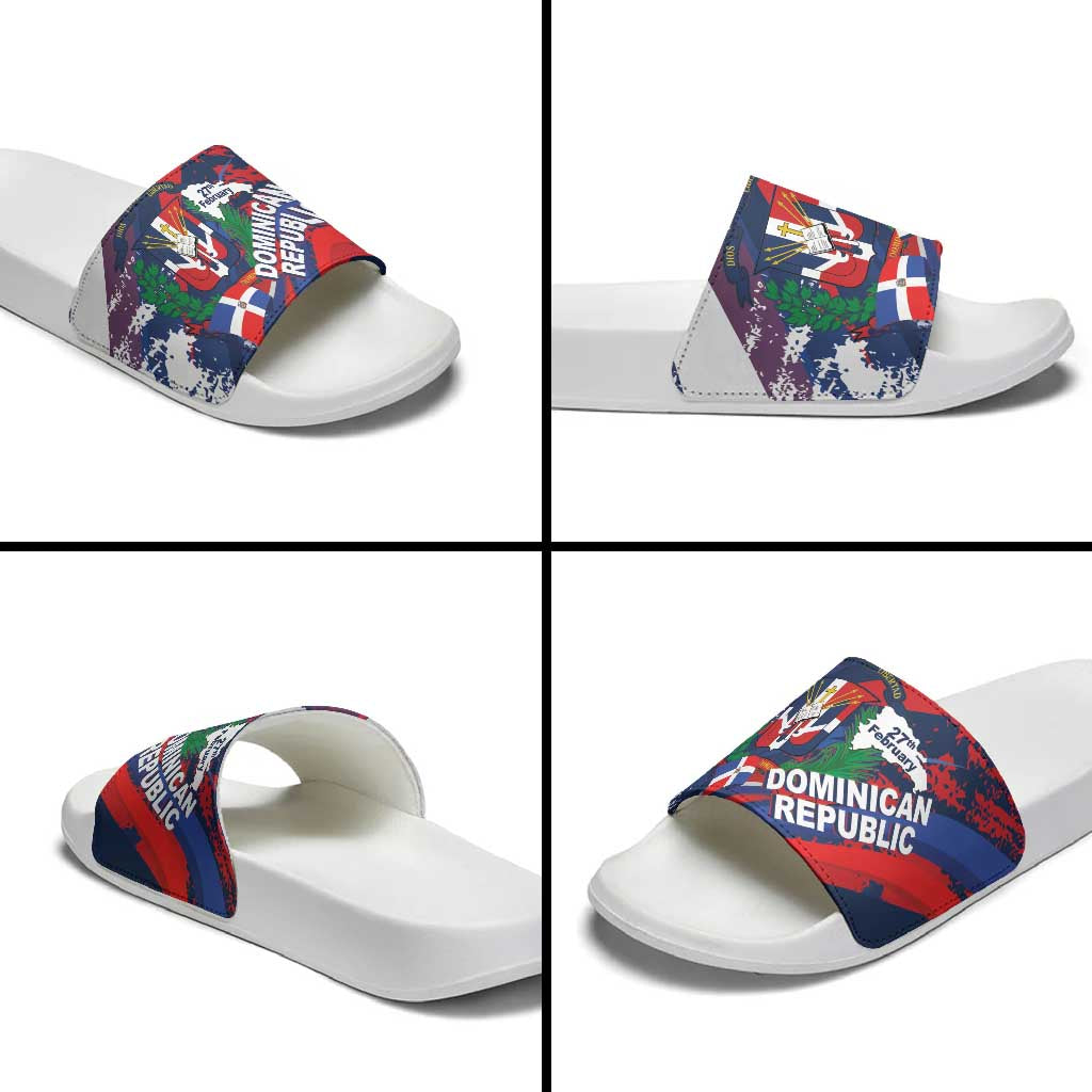 Dominican Republic Independence Day Slide Sandals 27th February Coat Of Arms Grunge Texture