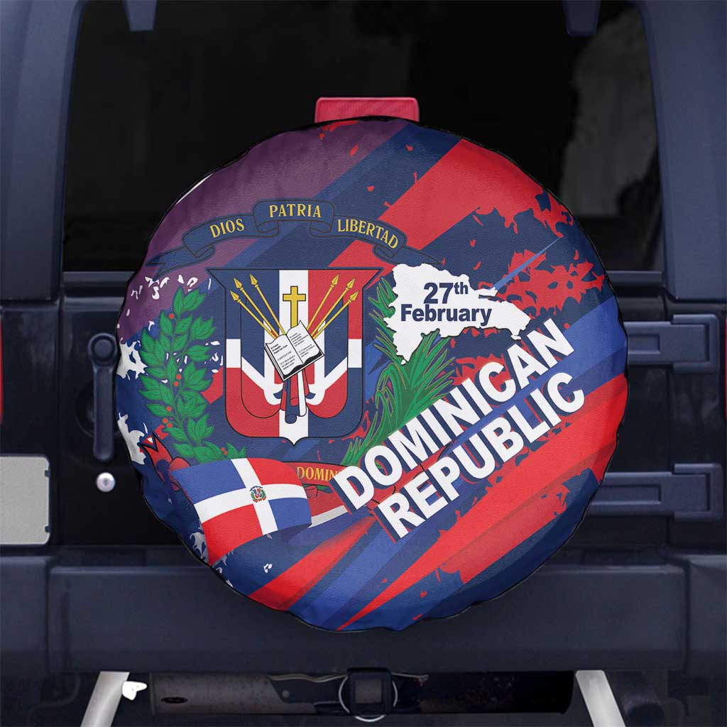 Dominican Republic Independence Day Spare Tire Cover 27th February Coat Of Arms Grunge Texture