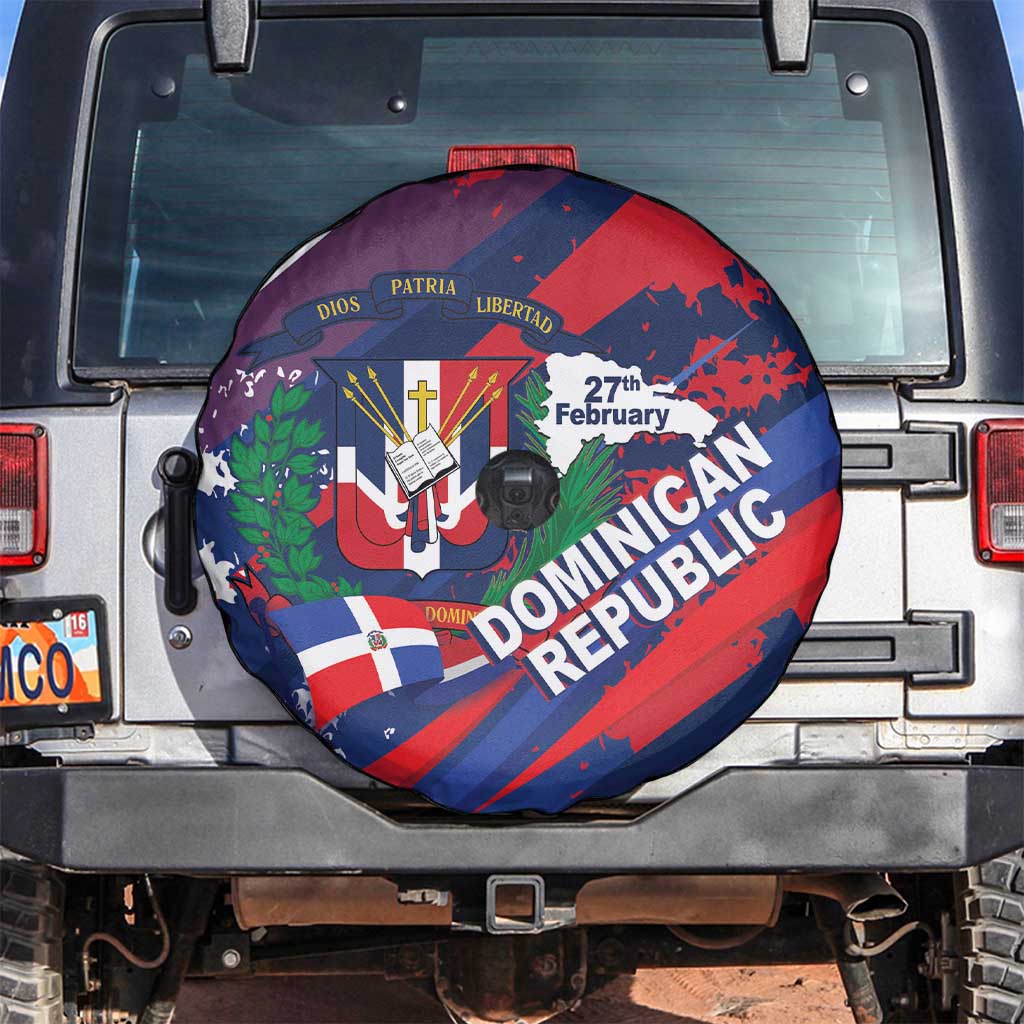 Dominican Republic Independence Day Spare Tire Cover 27th February Coat Of Arms Grunge Texture
