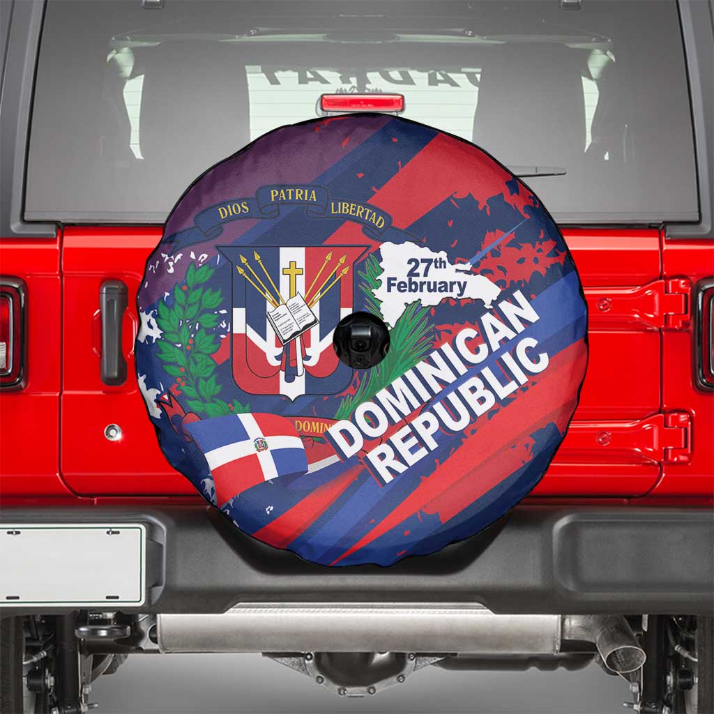 Dominican Republic Independence Day Spare Tire Cover 27th February Coat Of Arms Grunge Texture