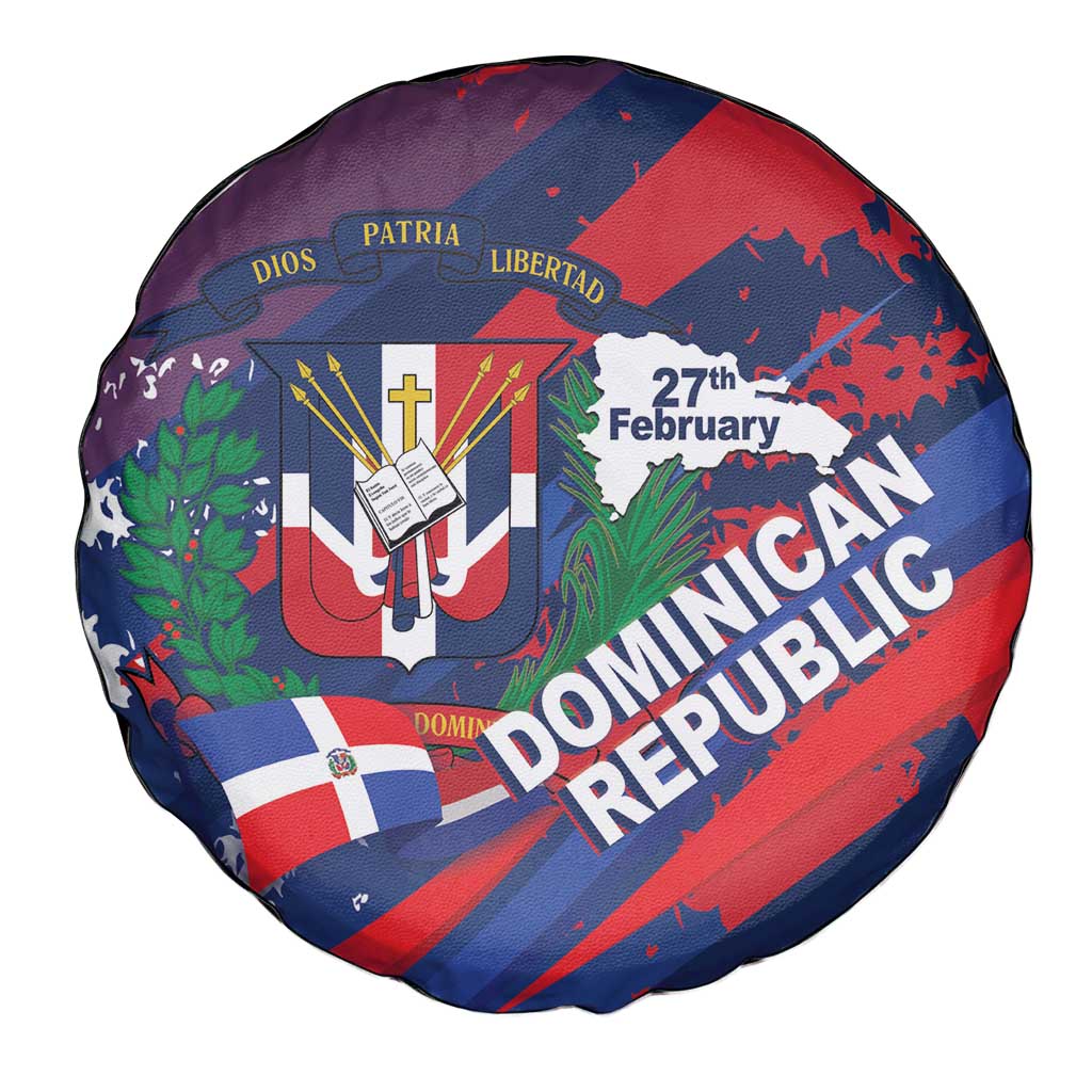 Dominican Republic Independence Day Spare Tire Cover 27th February Coat Of Arms Grunge Texture