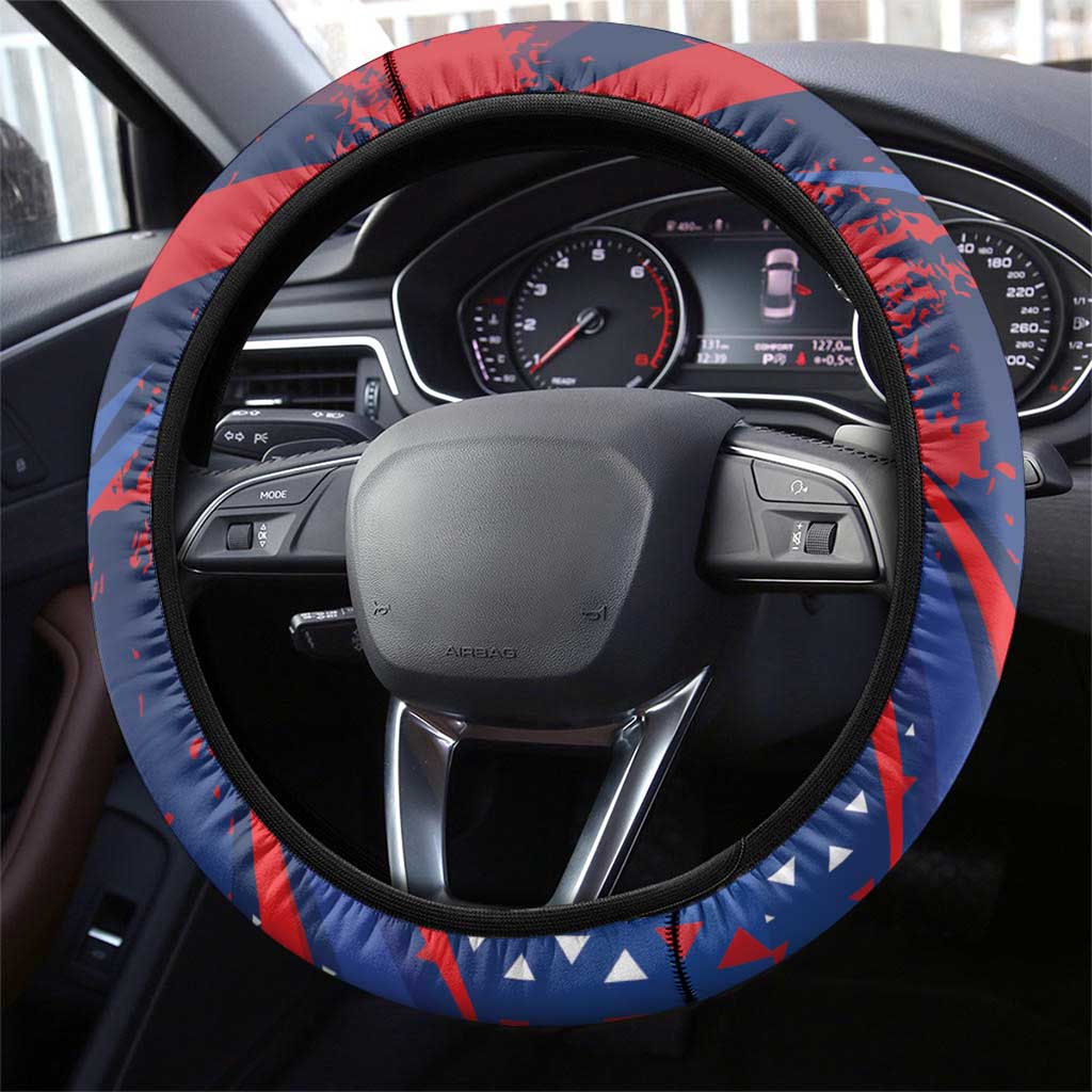 Dominican Republic Independence Day Steering Wheel Cover 27th February Coat Of Arms Grunge Texture