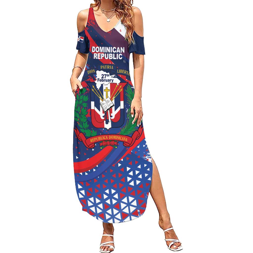 Dominican Republic Independence Day Summer Maxi Dress 27th February Coat Of Arms Grunge Texture
