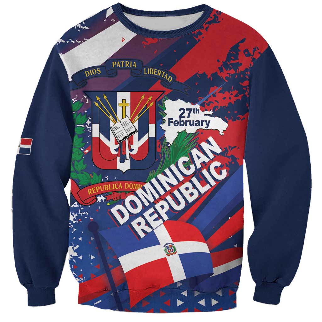 Dominican Republic Independence Day Sweatshirt 27th February Coat Of Arms Grunge Texture