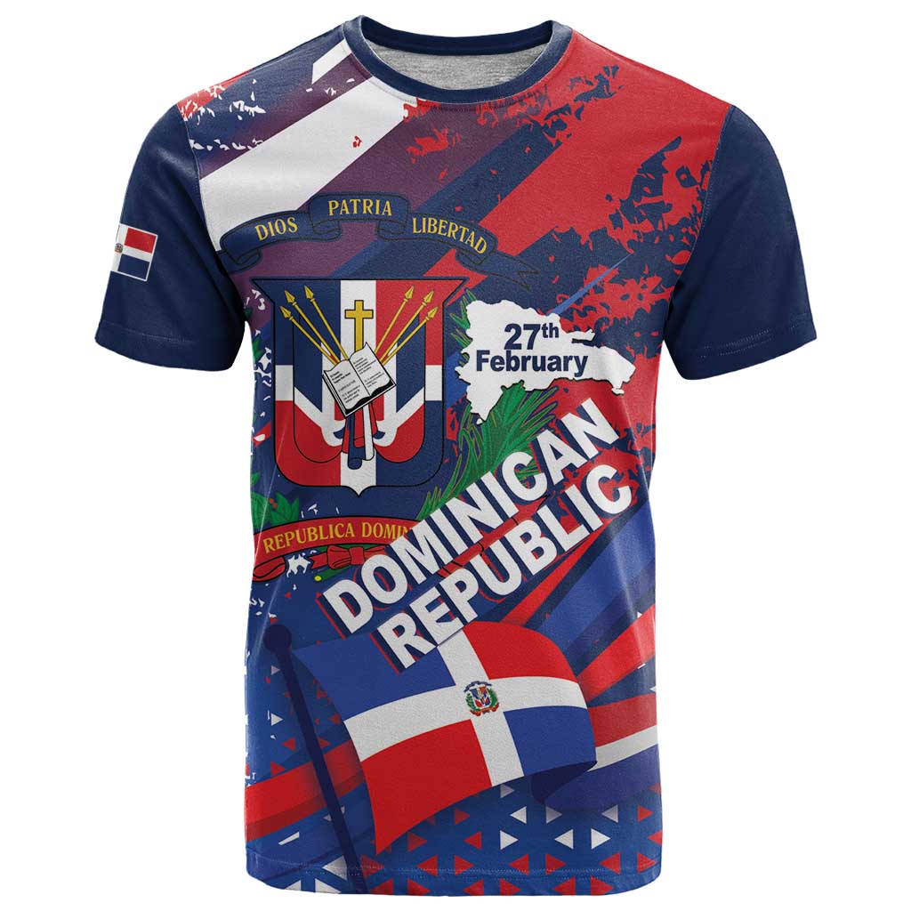 Dominican Republic Independence Day T Shirt 27th February Coat Of Arms Grunge Texture