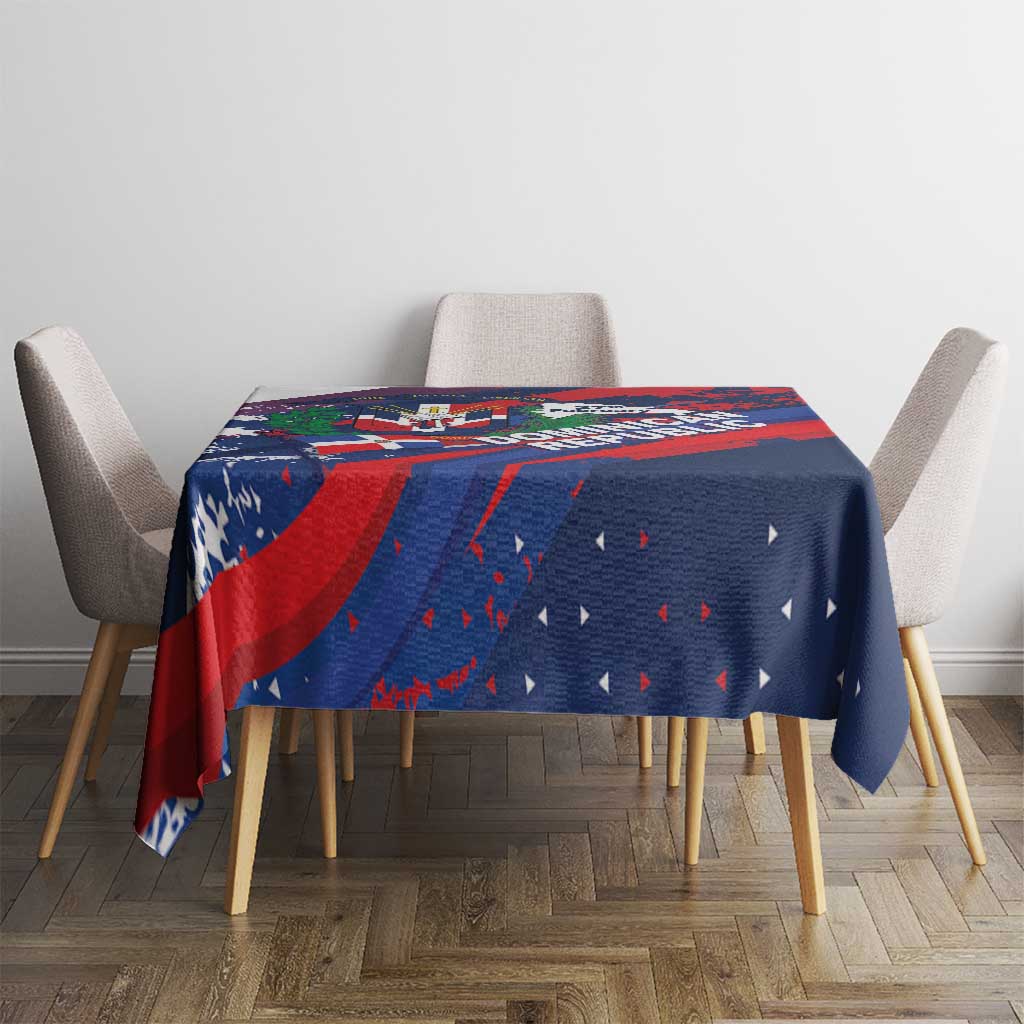 Dominican Republic Independence Day Tablecloth 27th February Coat Of Arms Grunge Texture