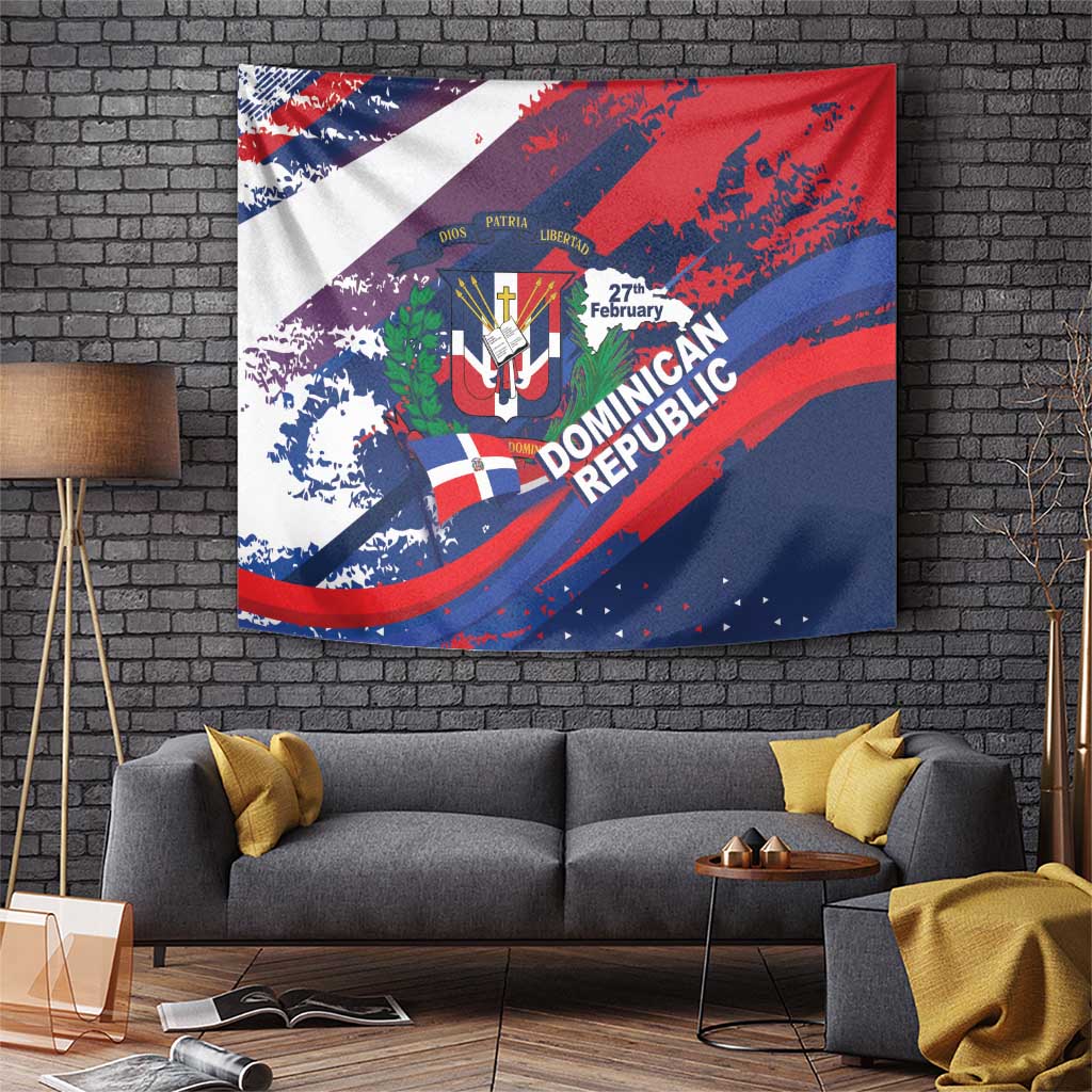 Dominican Republic Independence Day Tapestry 27th February Coat Of Arms Grunge Texture