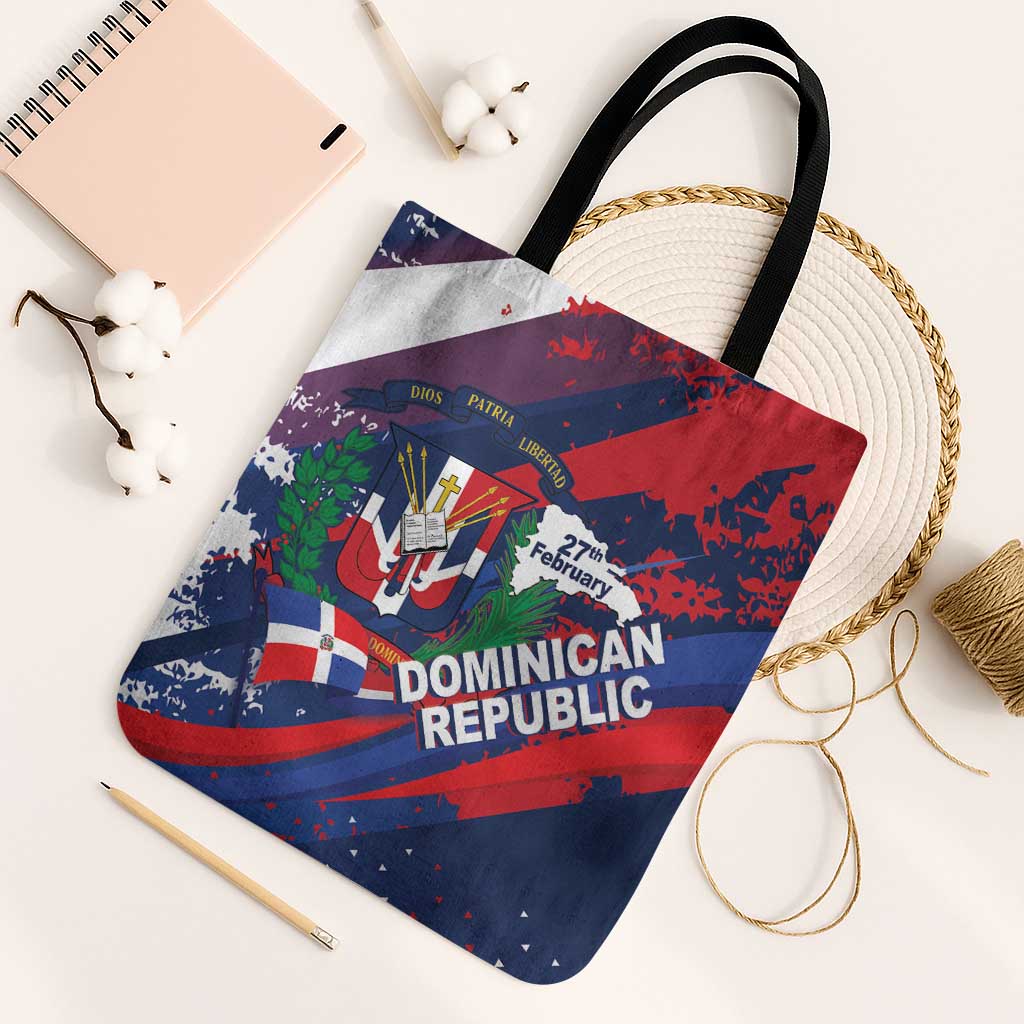 Dominican Republic Independence Day Tote Bag 27th February Coat Of Arms Grunge Texture