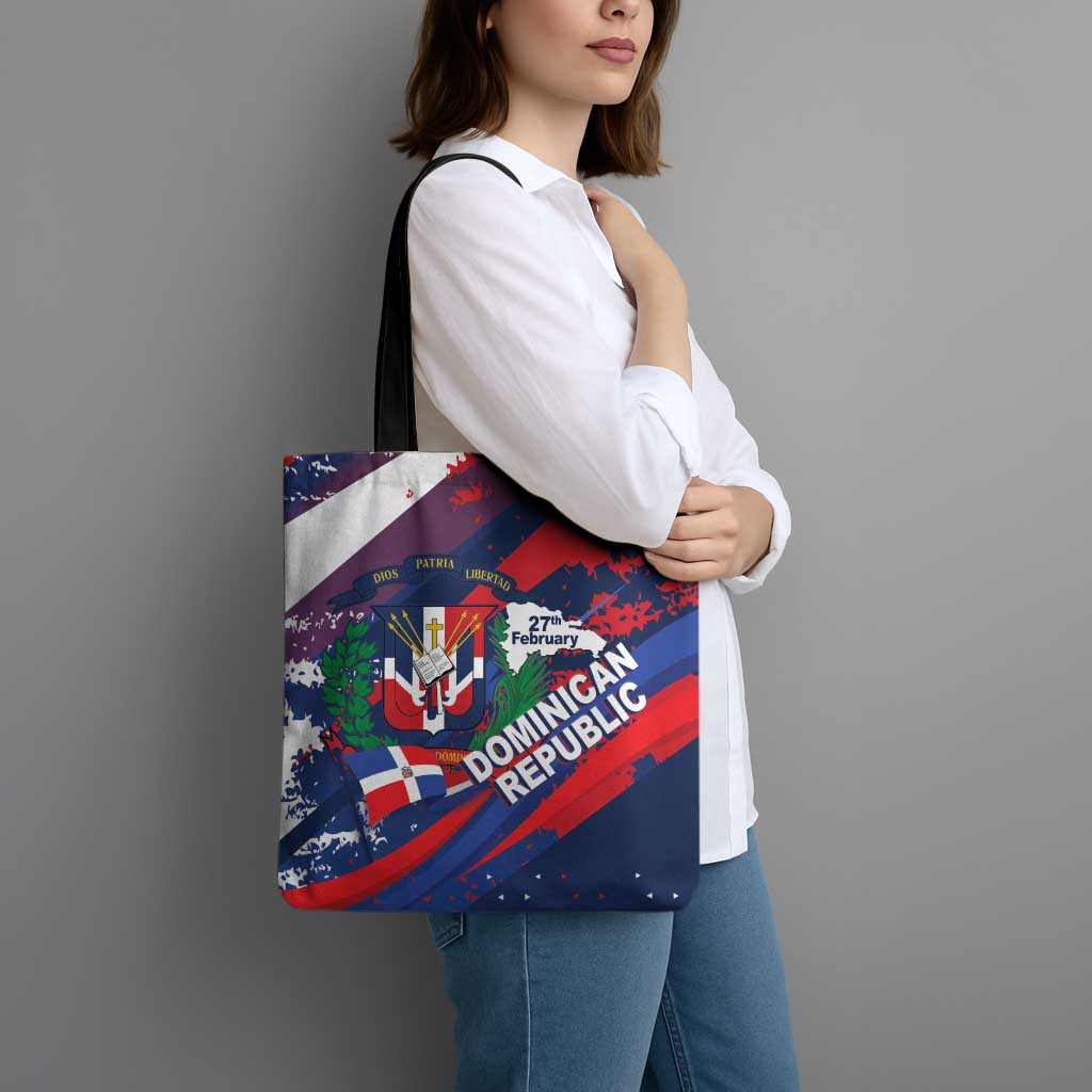Dominican Republic Independence Day Tote Bag 27th February Coat Of Arms Grunge Texture