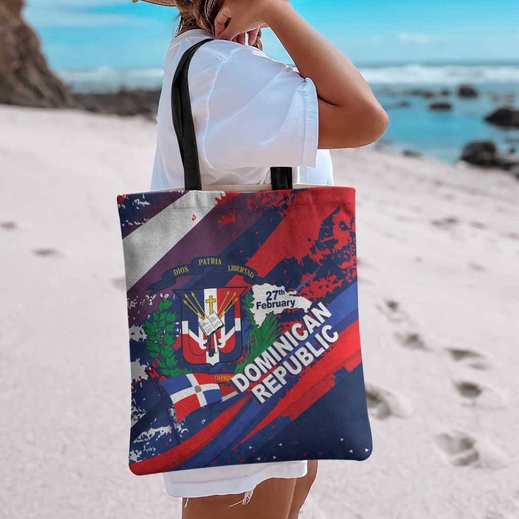 Dominican Republic Independence Day Tote Bag 27th February Coat Of Arms Grunge Texture