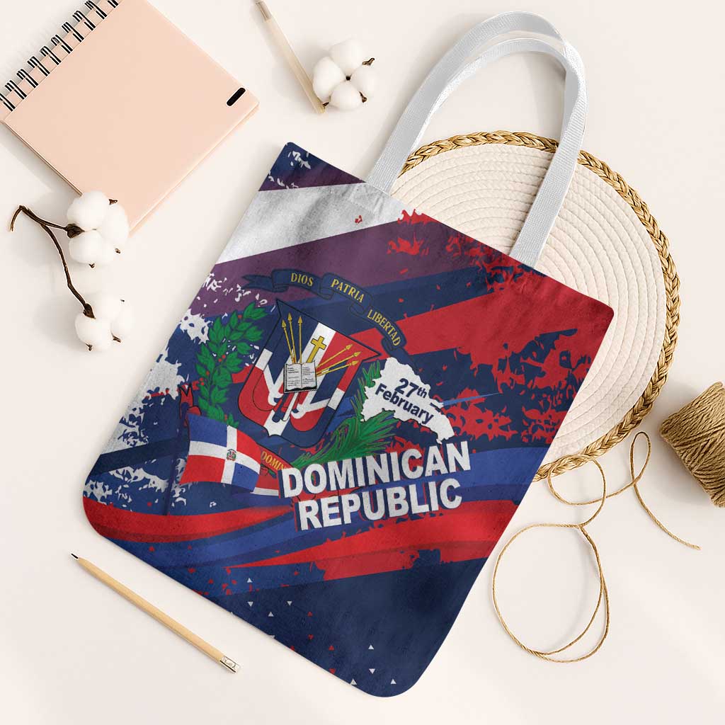 Dominican Republic Independence Day Tote Bag 27th February Coat Of Arms Grunge Texture