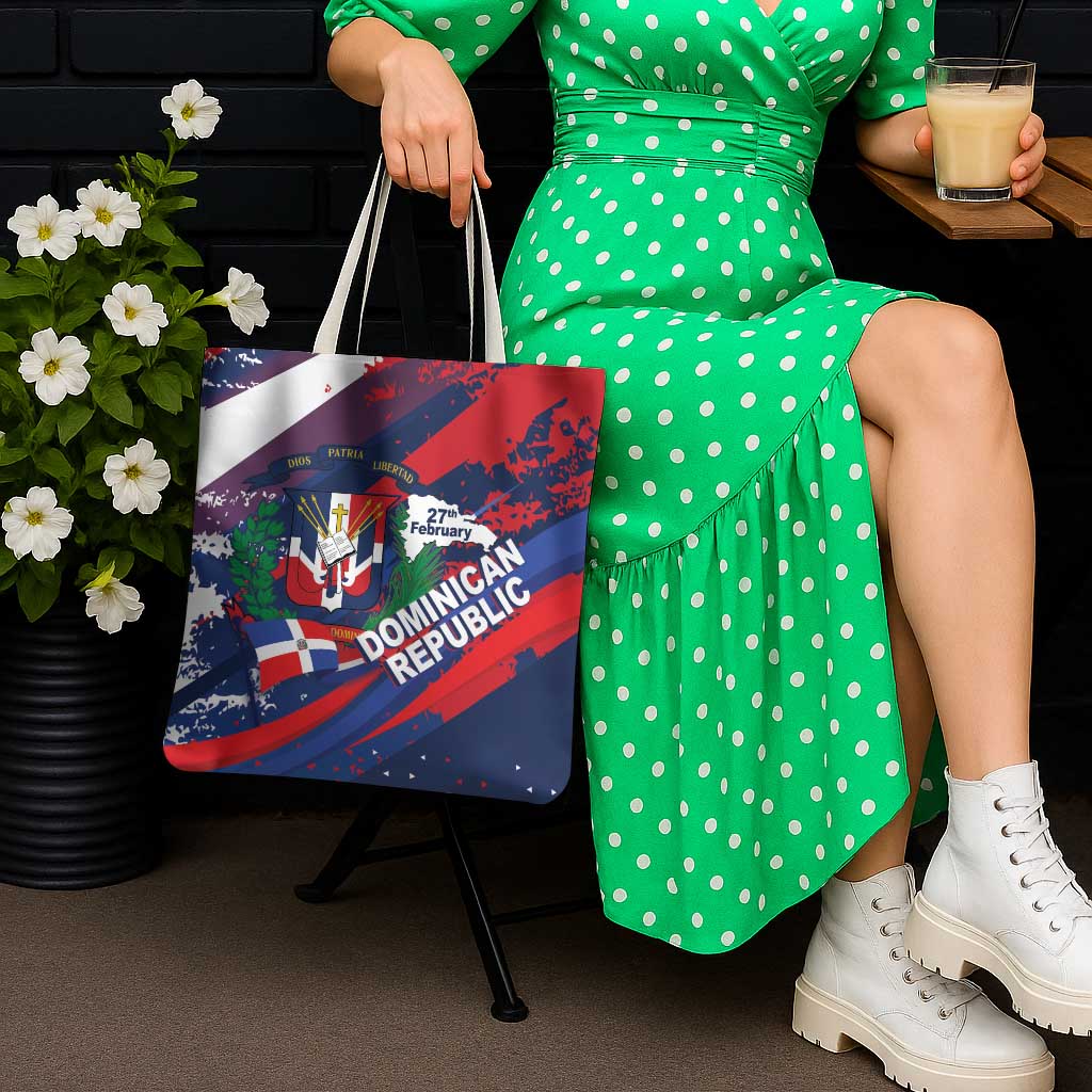 Dominican Republic Independence Day Tote Bag 27th February Coat Of Arms Grunge Texture