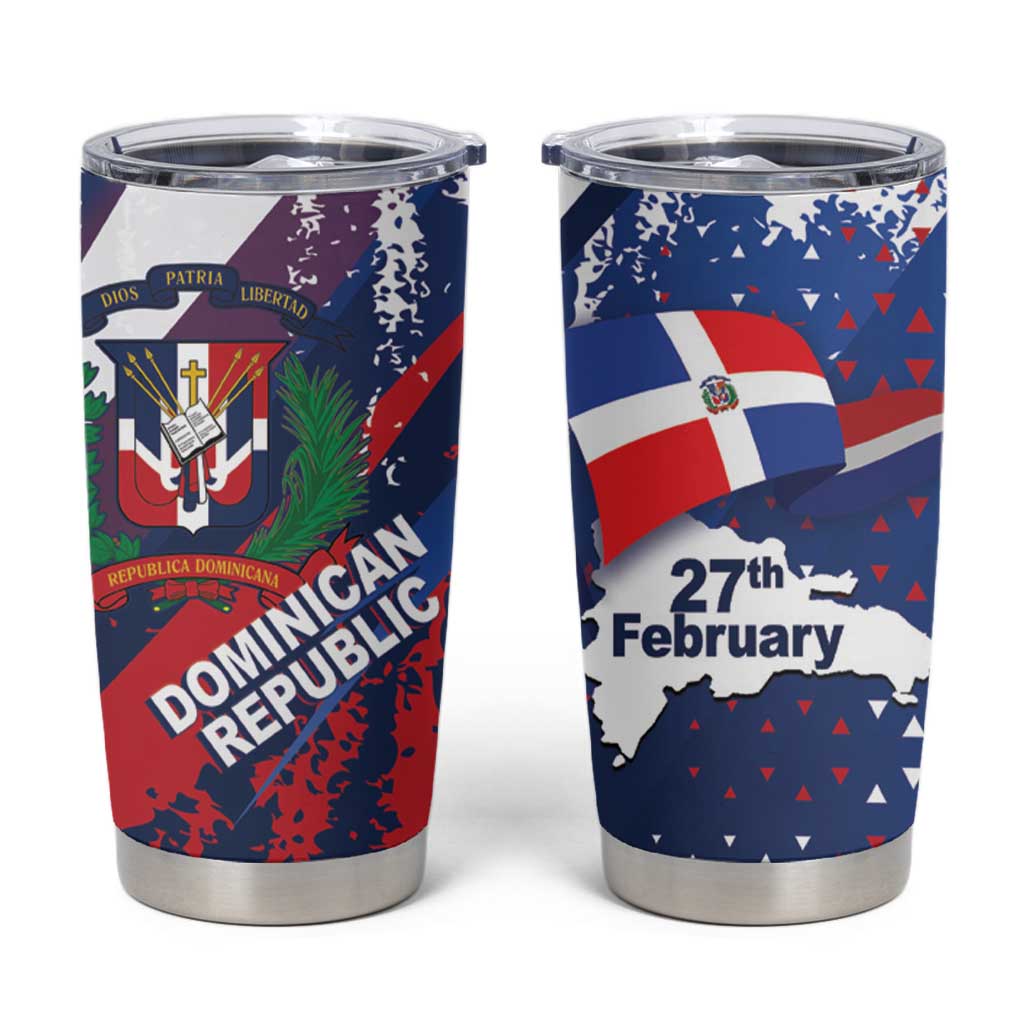 Dominican Republic Independence Day Tumbler Cup 27th February Coat Of Arms Grunge Texture