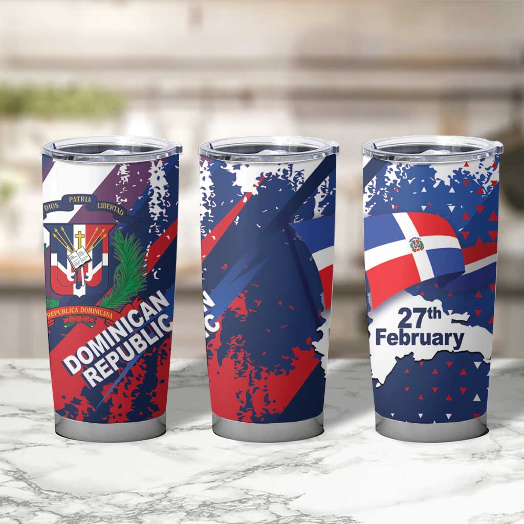 Dominican Republic Independence Day Tumbler Cup 27th February Coat Of Arms Grunge Texture