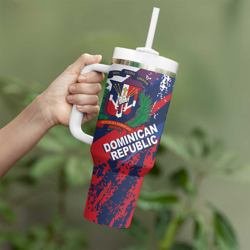 Dominican Republic Independence Day Tumbler With Handle 27th February Coat Of Arms Grunge Texture