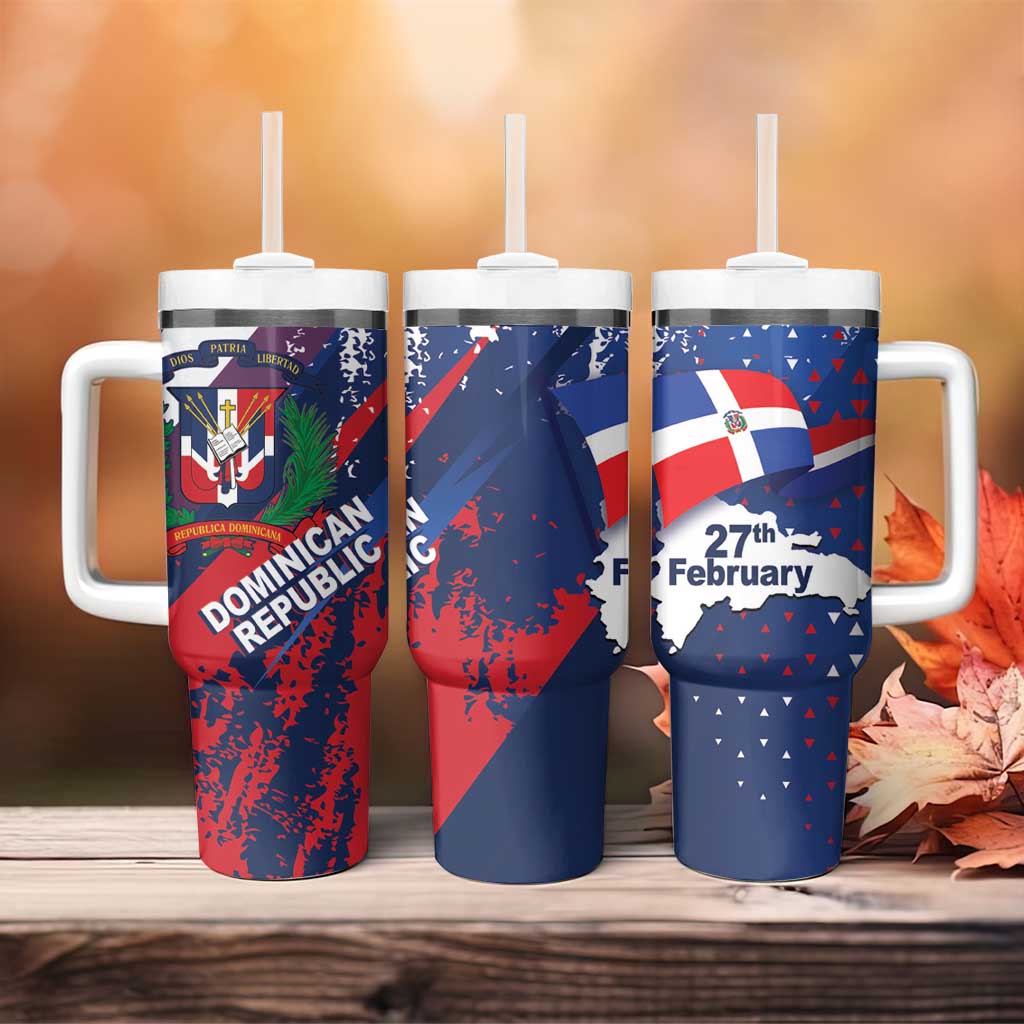 Dominican Republic Independence Day Tumbler With Handle 27th February Coat Of Arms Grunge Texture