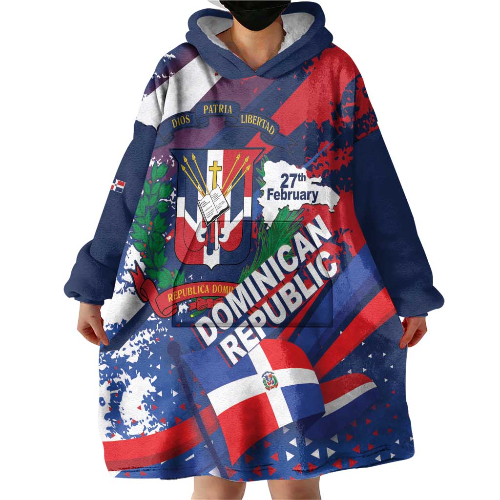 Dominican Republic Independence Day Wearable Blanket Hoodie 27th February Coat Of Arms Grunge Texture