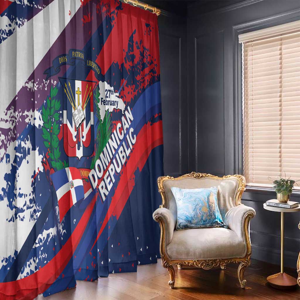 Dominican Republic Independence Day Window Curtain 27th February Coat Of Arms Grunge Texture