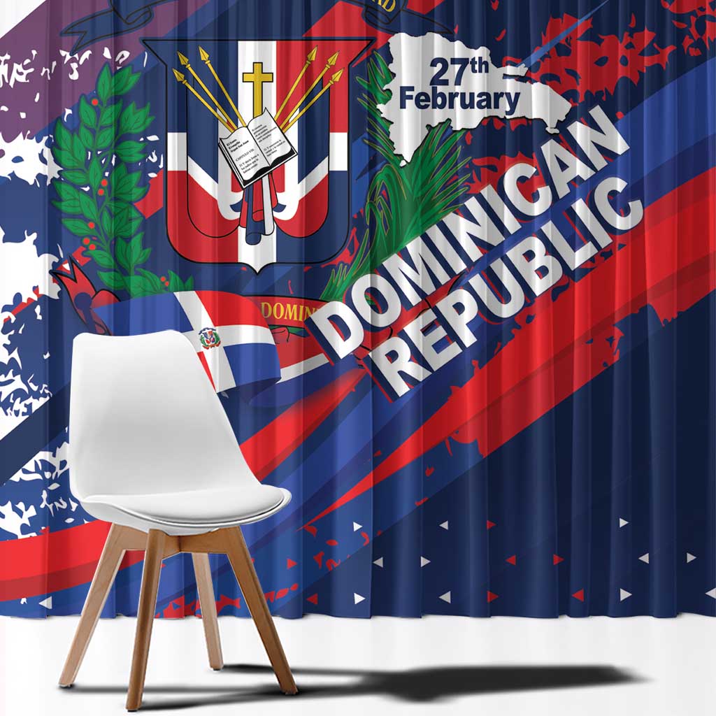 Dominican Republic Independence Day Window Curtain 27th February Coat Of Arms Grunge Texture