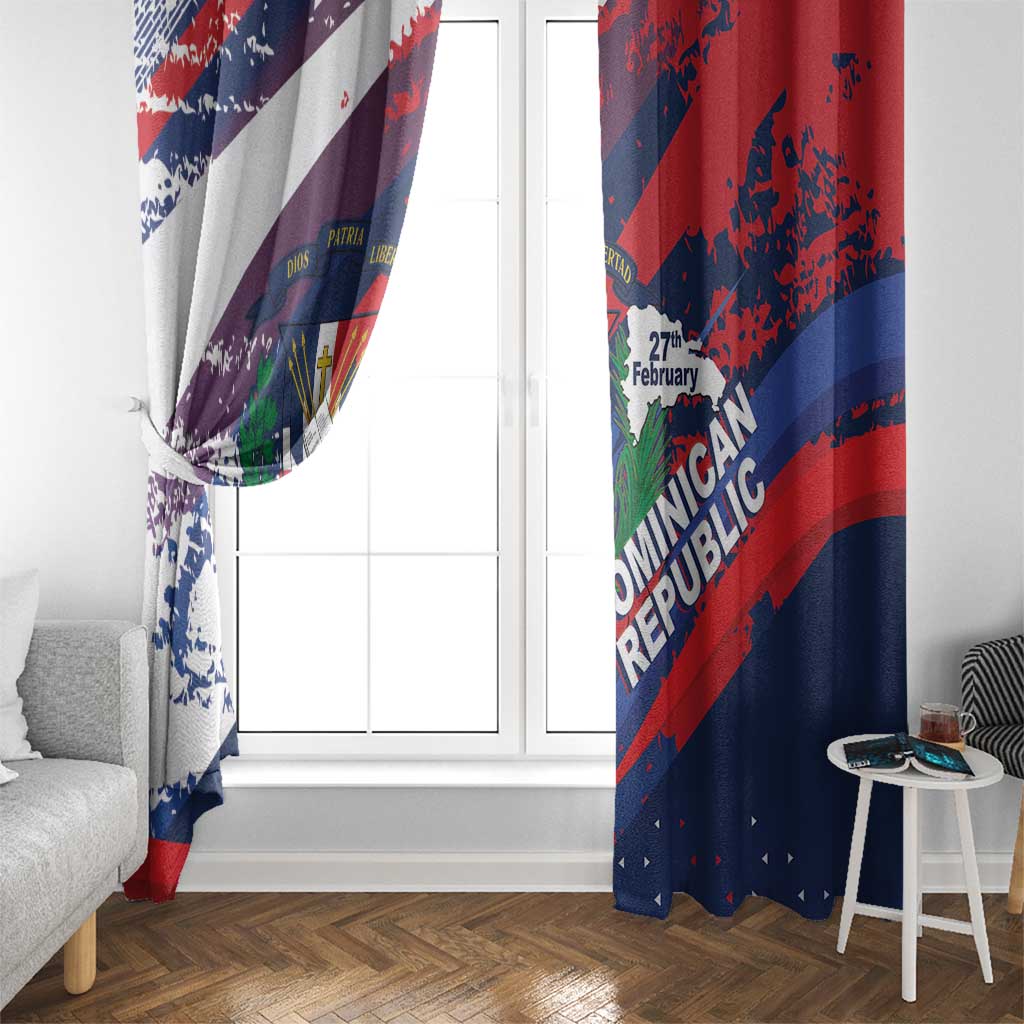 Dominican Republic Independence Day Window Curtain 27th February Coat Of Arms Grunge Texture